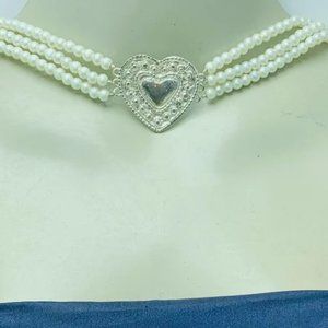 Pearls Jewelry Set, Pearls Beaded Chain Necklace With Metal Motifs And Earrings